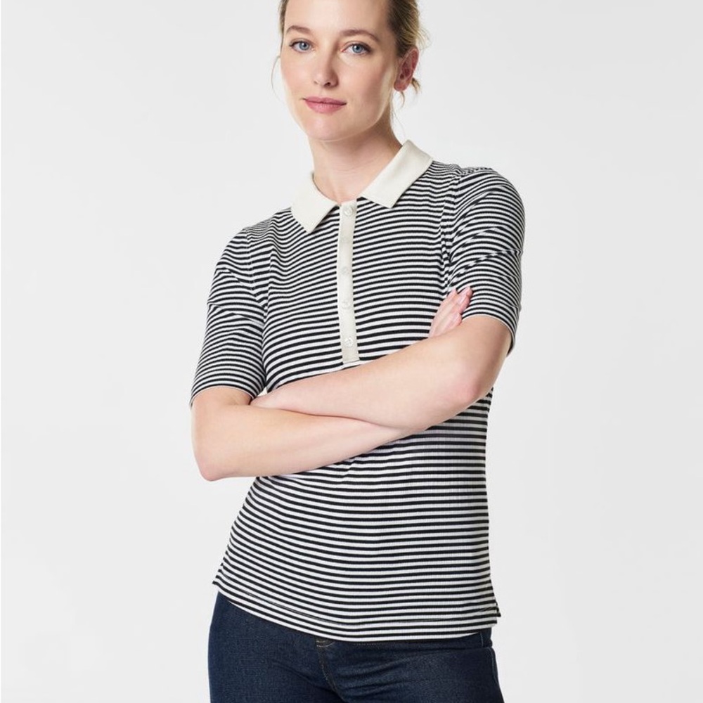 NWOT Spanx Stretch Rib Striped PoloTop